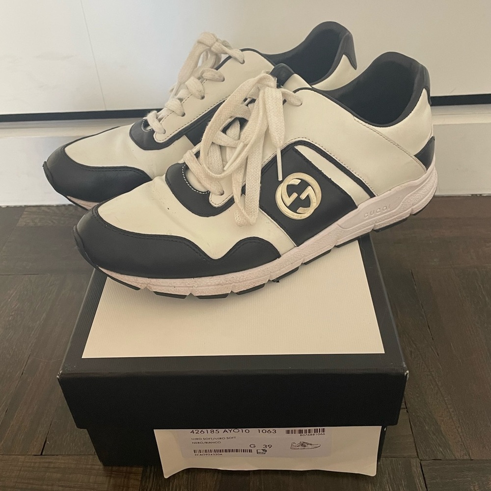 Gucci Miro Soft Nero Bianco white and black sneakers size 39 with box